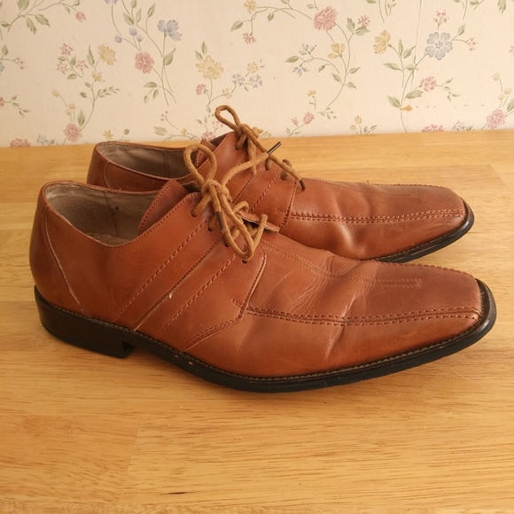 Stacy Adams Mens Leather Dress Shoes Tan Lace Up Square Toe Size 10 - Picture 2 of 6